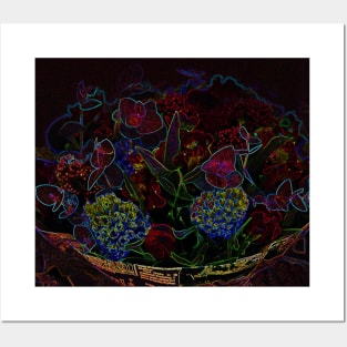 Black Panther Art - Flower Bouquet with Glowing Edges 3 Posters and Art